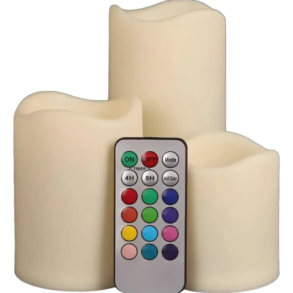 Velas a Pilas Programables Con Control Remoto Pack de 3 Unidades